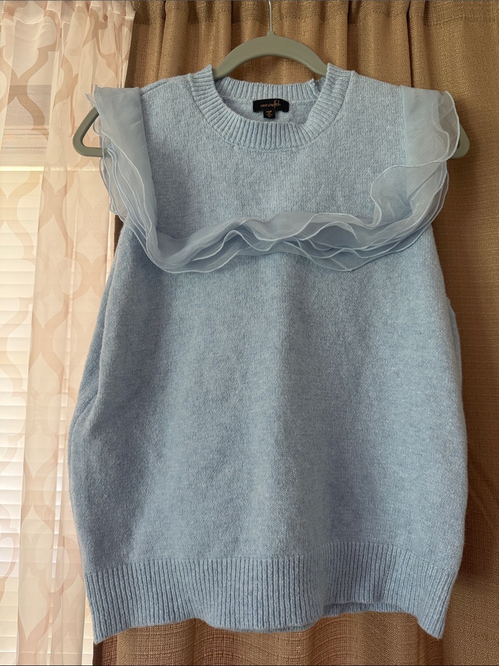 Ruffle-Trim Sleeveless Sweater Vest in Light Blue